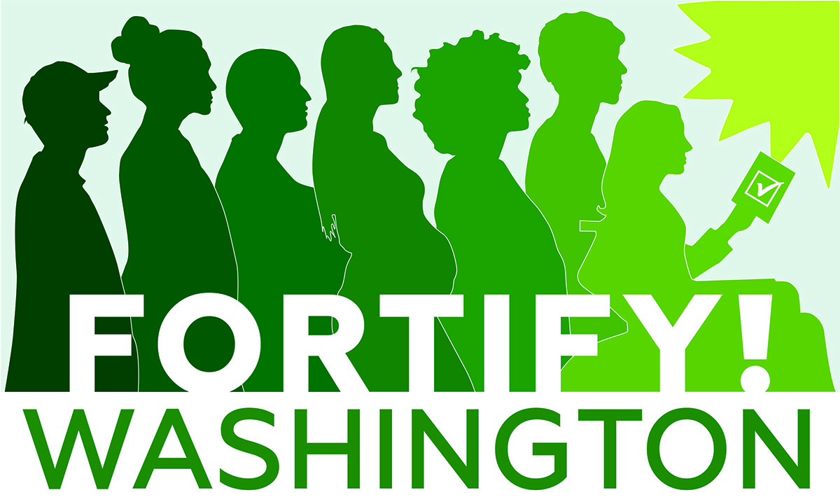 Fortify! Washington logo of a line of people from left to right moving toward a sun.